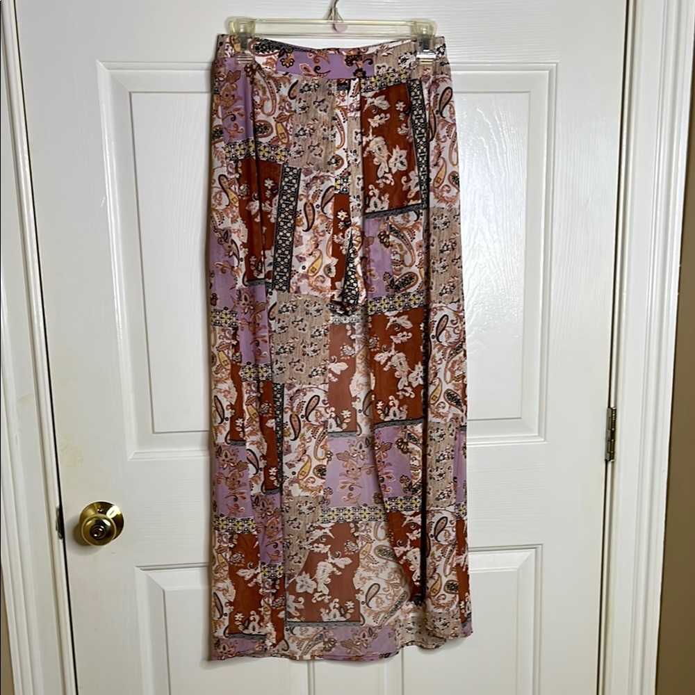 Almost Famous Patchwork Maxi Skirt - Purple and Brown
